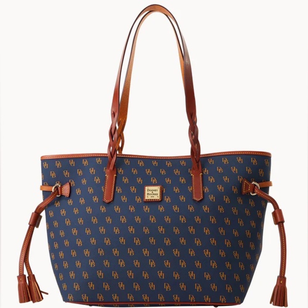 NWT Dooney & Bourke Gretta Navy and Tan Signature Tote $338